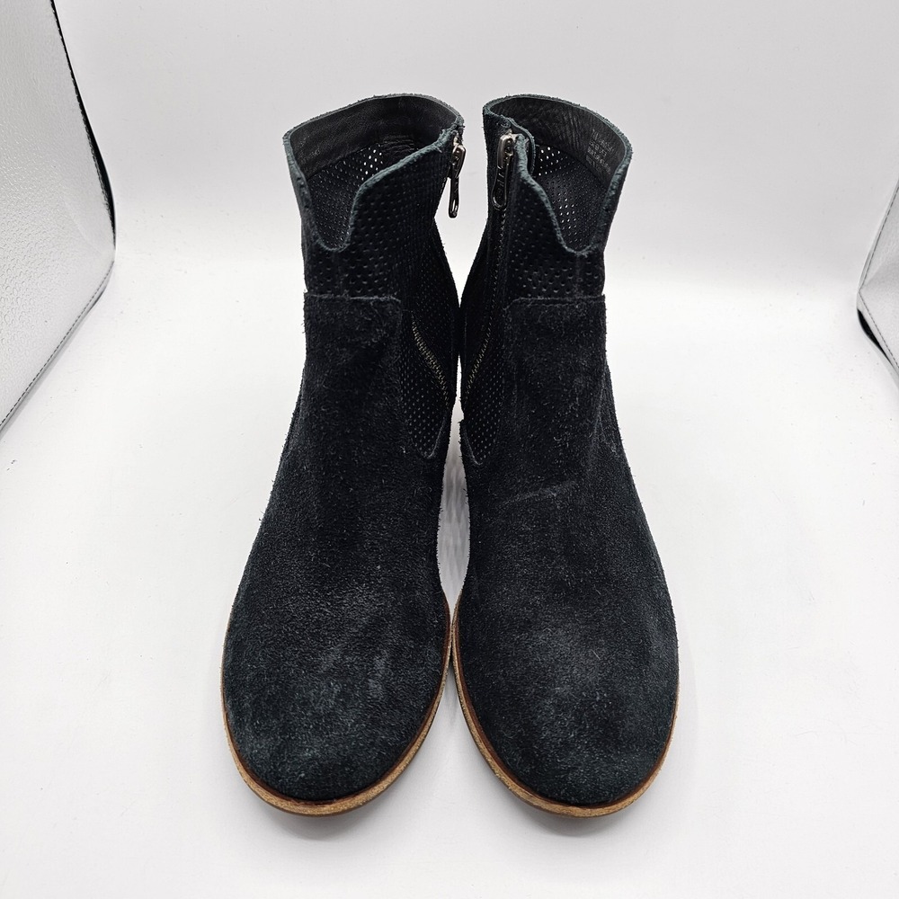 Kork-Ease Boots Womens 7.5 Black Suede Sherrill Perforated Ankle Bootie Heel Zip - Picture 3 of 12